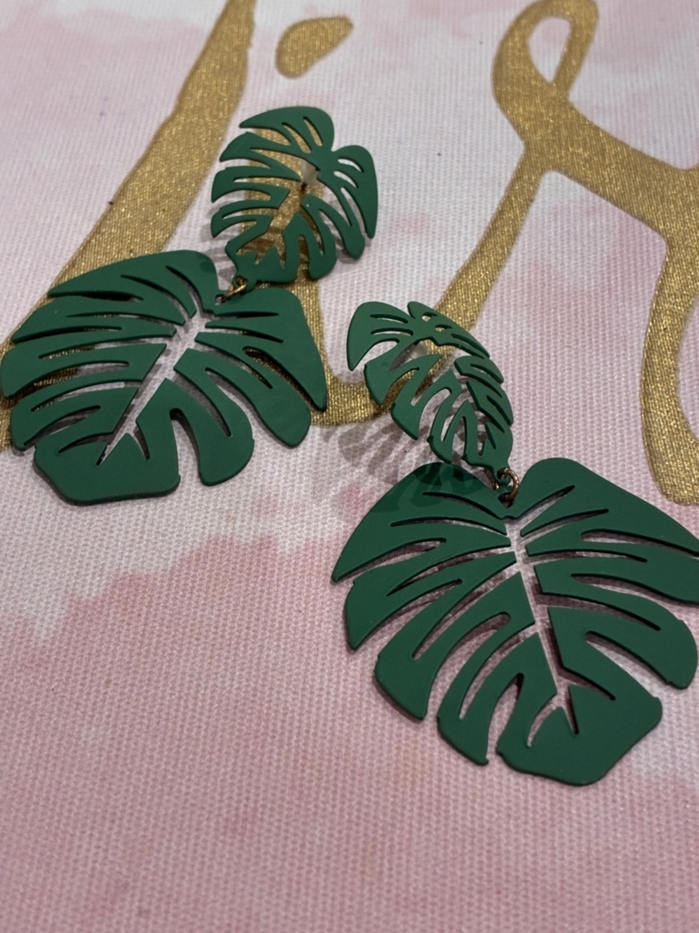 Green Monstera Leaf Drop Earrings